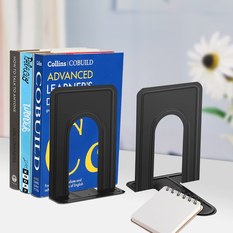 JIKIOU Book Ends Universal Premium Bookends for Shelves, Non-Skid Bookend, Heavy Duty Metal Book End, Book Stopper for Books/Movies/CDs/Video Games, 6.69 x 4.9 x 4.3 in, Black (3 Pairs/6 Pieces) - Image 3